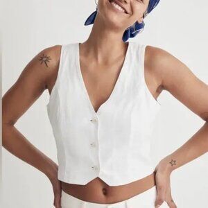 NWT Madewell White Linen Cropped Vest size 10
